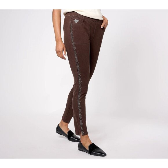 Quacker Factory Pants - Quacker Factory DreamJeannes Sparkle & Shine Leggings 2X Espresso A623534 NWT